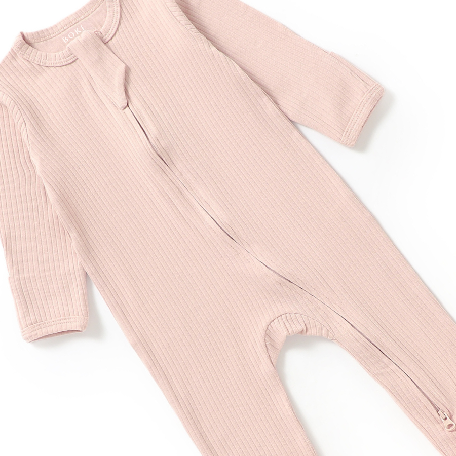 Organic Rib Zipsuit with Footies & Mittens | Blush