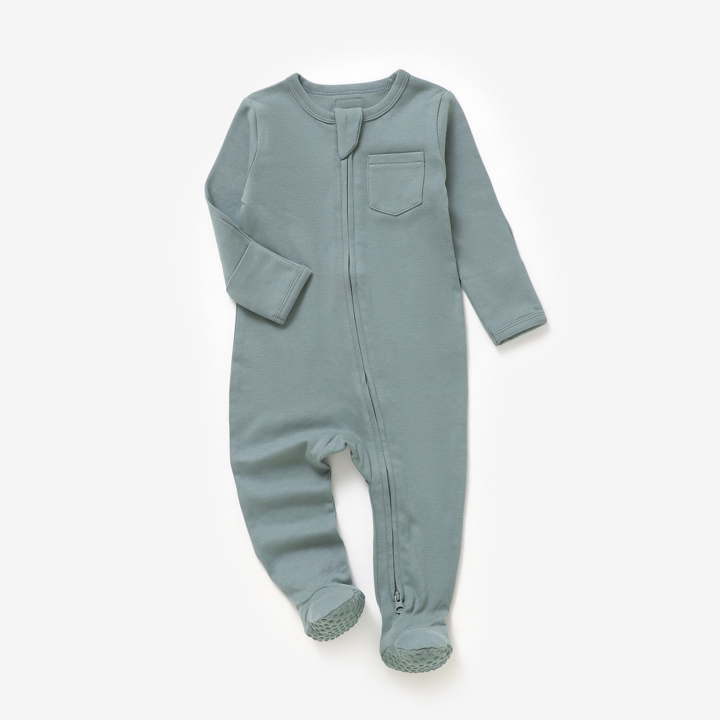 Organic Cotton Zipsuit with Footies & Mittens | Ocean Green