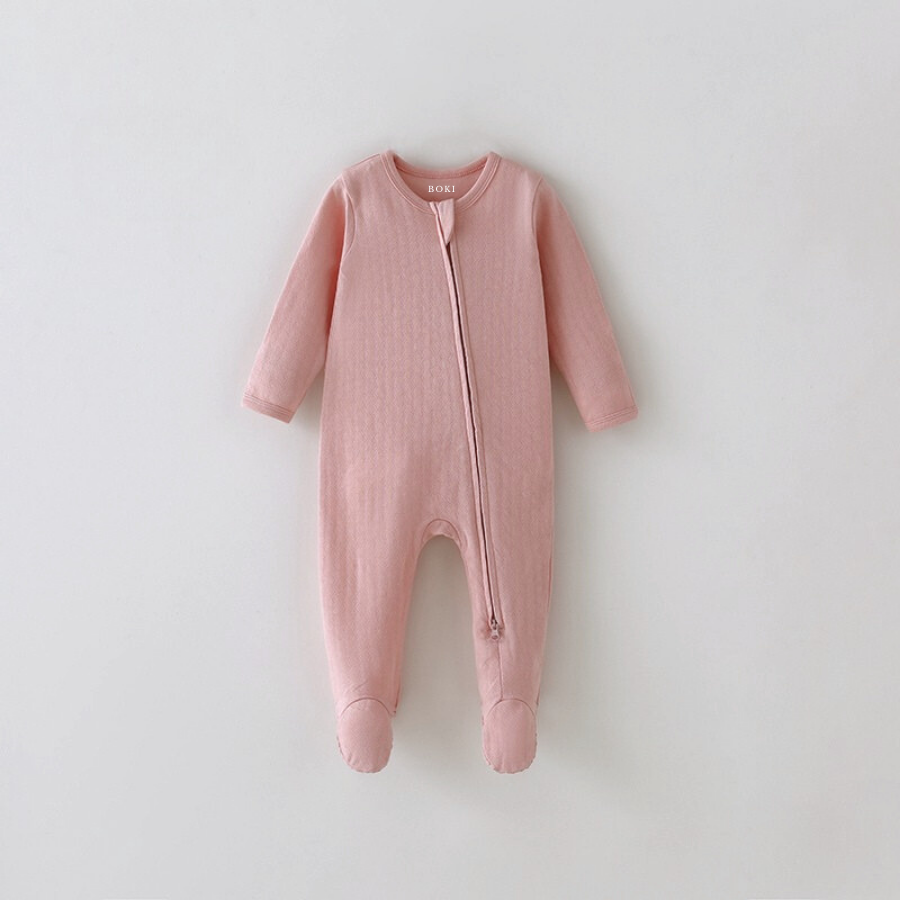Organic Cotton Honeycomb 2-way Zipsuit with Footies and Mittens | Petal Blush