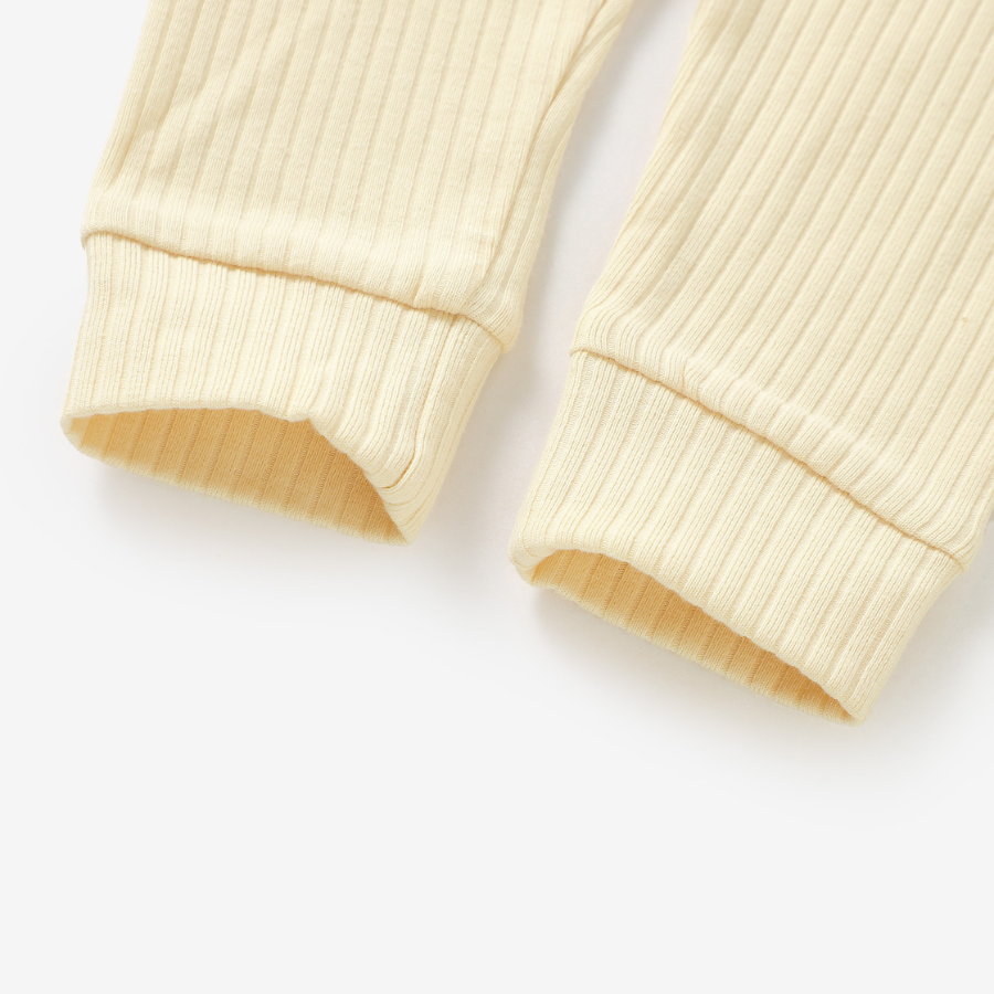 Frilled Organic Rib Long sleeve Set | Creme