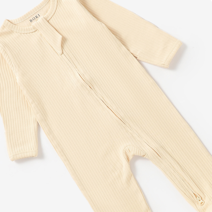 Organic Rib Zipsuit with Footies & Mittens | Crème