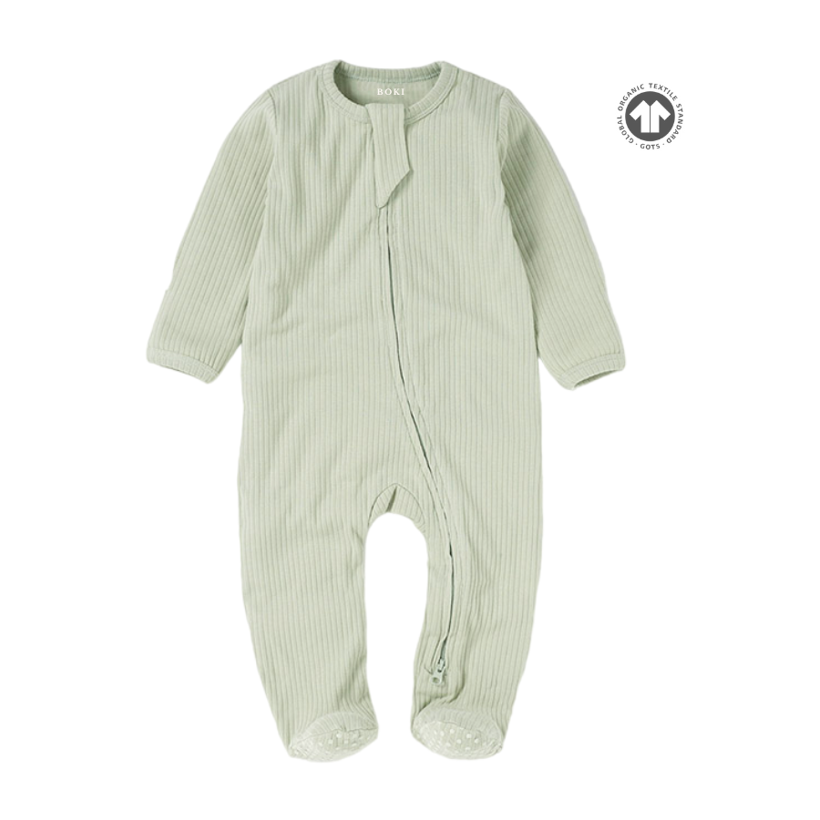 Organic Rib Cotton 2-way Zipsuit Dried Mint