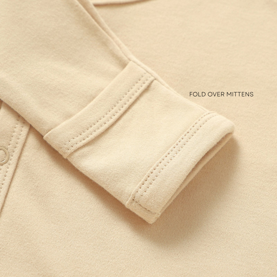 3 Piece Organic Brushed Cotton Fold-Over Set with Beanie | Almond