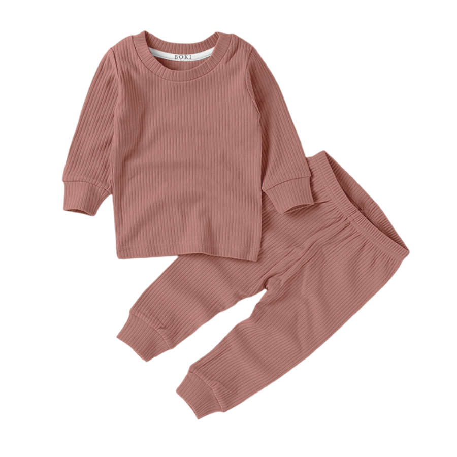 Organic Rib Long sleeve Pyjamas Set | Clay