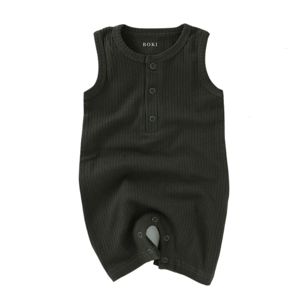 Organic Rib Cotton Tank Growsuit | Seaweed Green