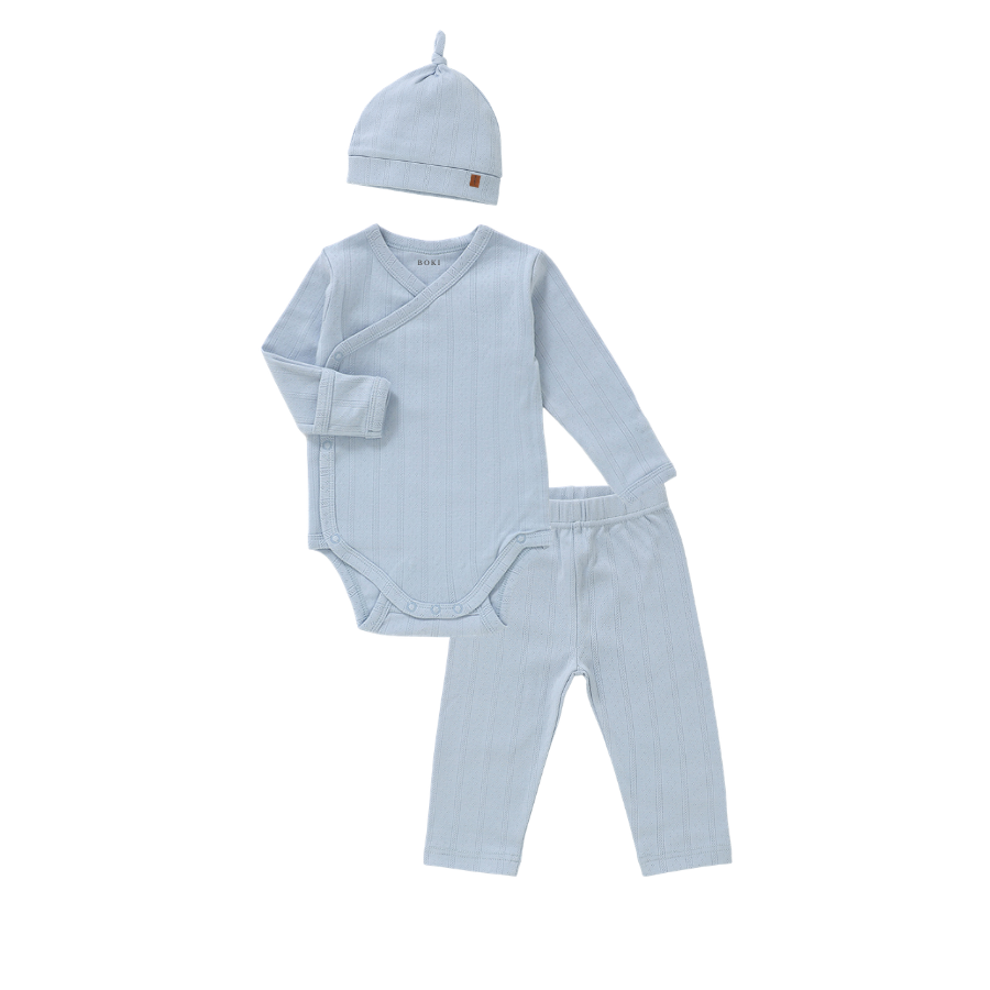 3 Piece Organic Pointelle Bundle Set | Powder Blue