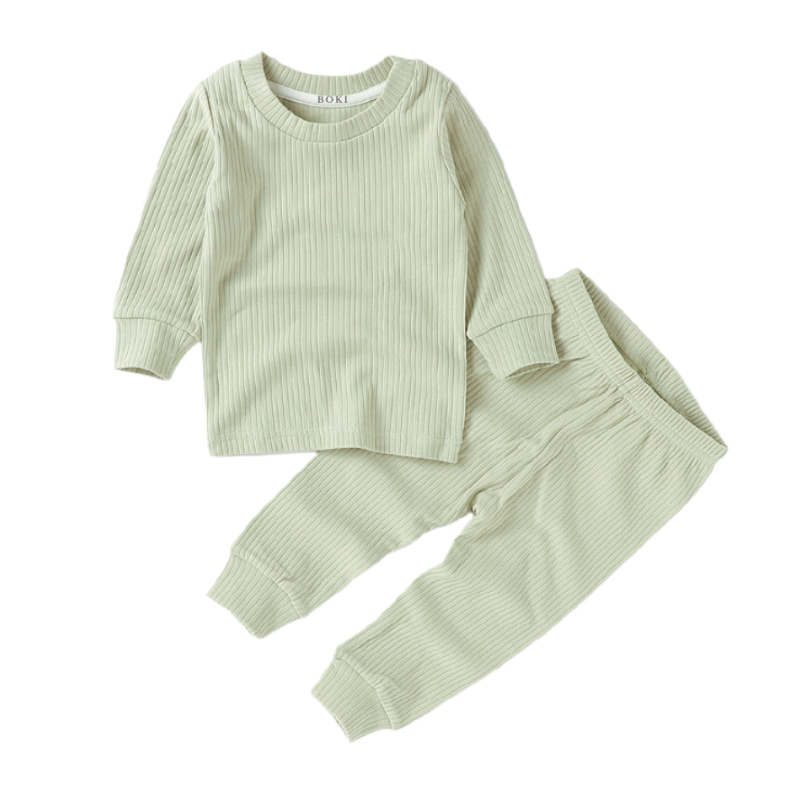 Organic Rib Long sleeve Pyjamas Set | Dried Mint