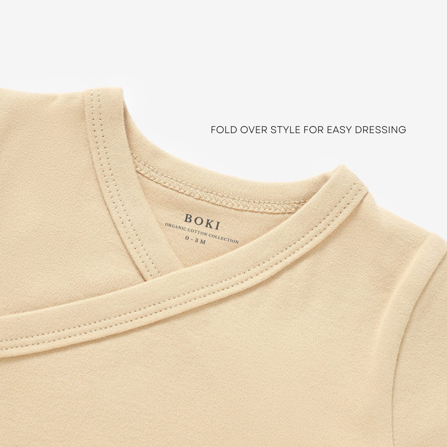 3 Piece Organic Brushed Cotton Fold-Over Set with Beanie | Almond