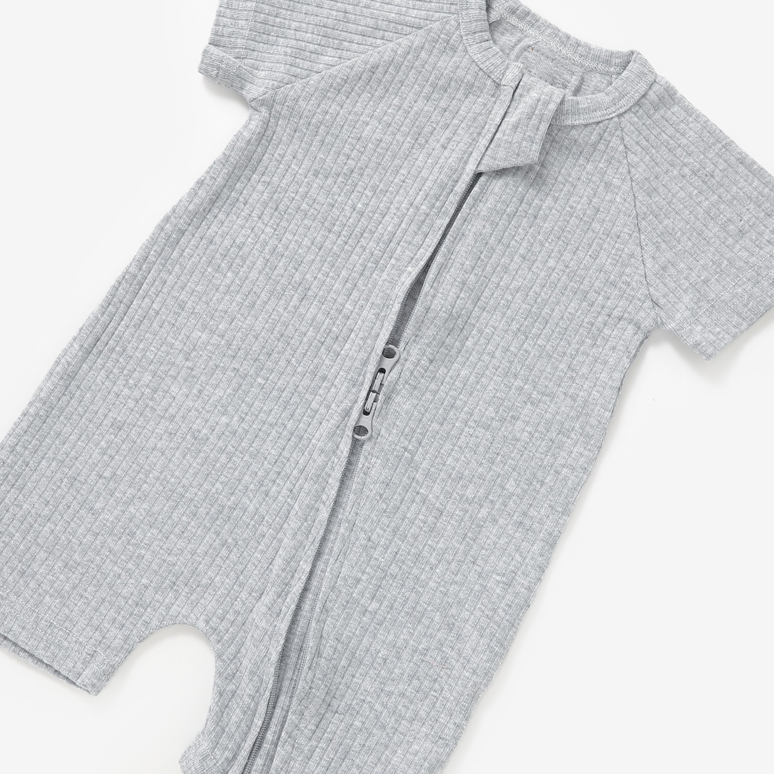 Organic Rib Summer Zipsuit | Light Grey