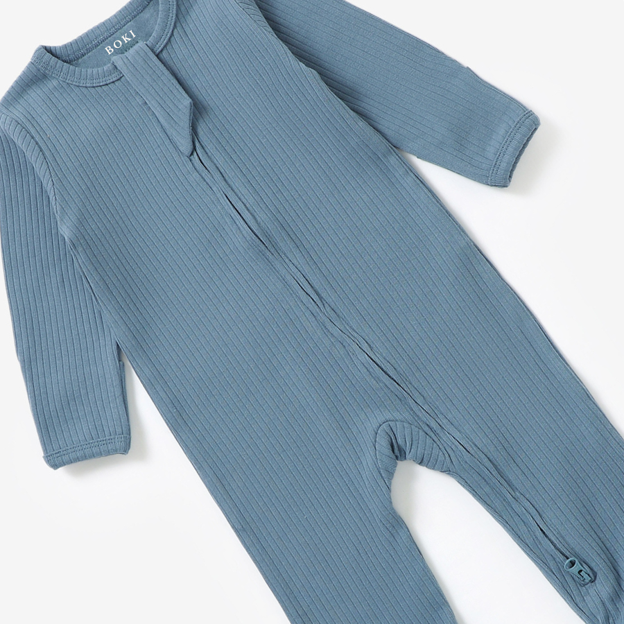 Organic Rib Zipsuit with Footies & Mittens | Cloudy Sky