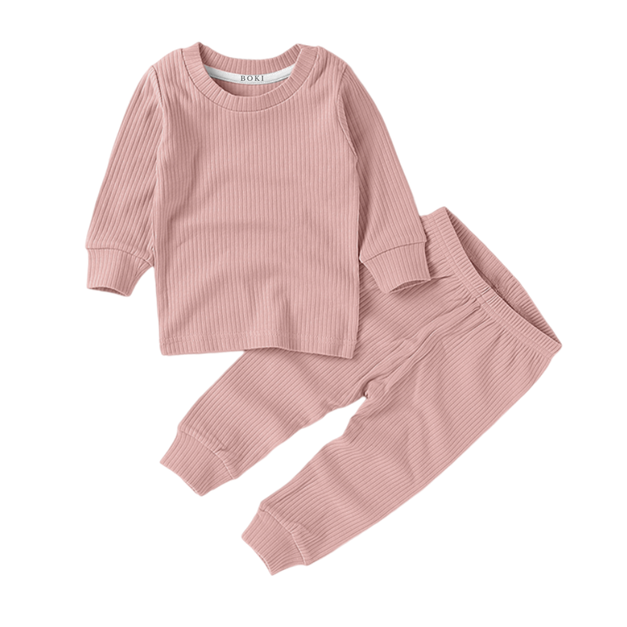 Organic Rib Long sleeve Pyjamas Set | Pale Rose
