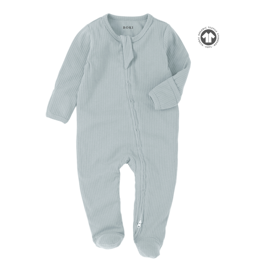 Organic Rib Cotton 2-way Zipsuit Light Blue