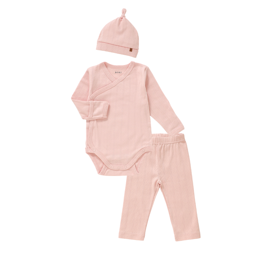 3 Piece Organic Pointelle Bundle Set | Peony Pink