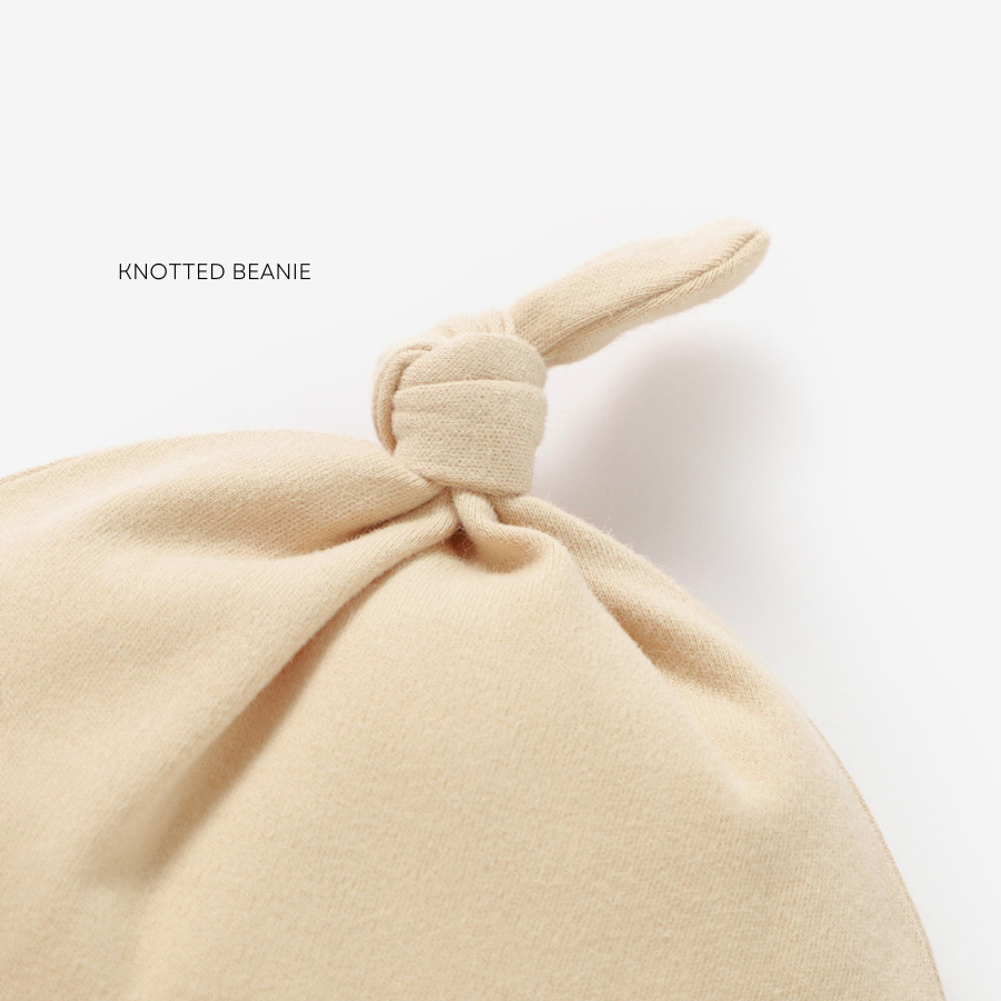 3 Piece Organic Brushed Cotton Fold-Over Set with Beanie | Almond