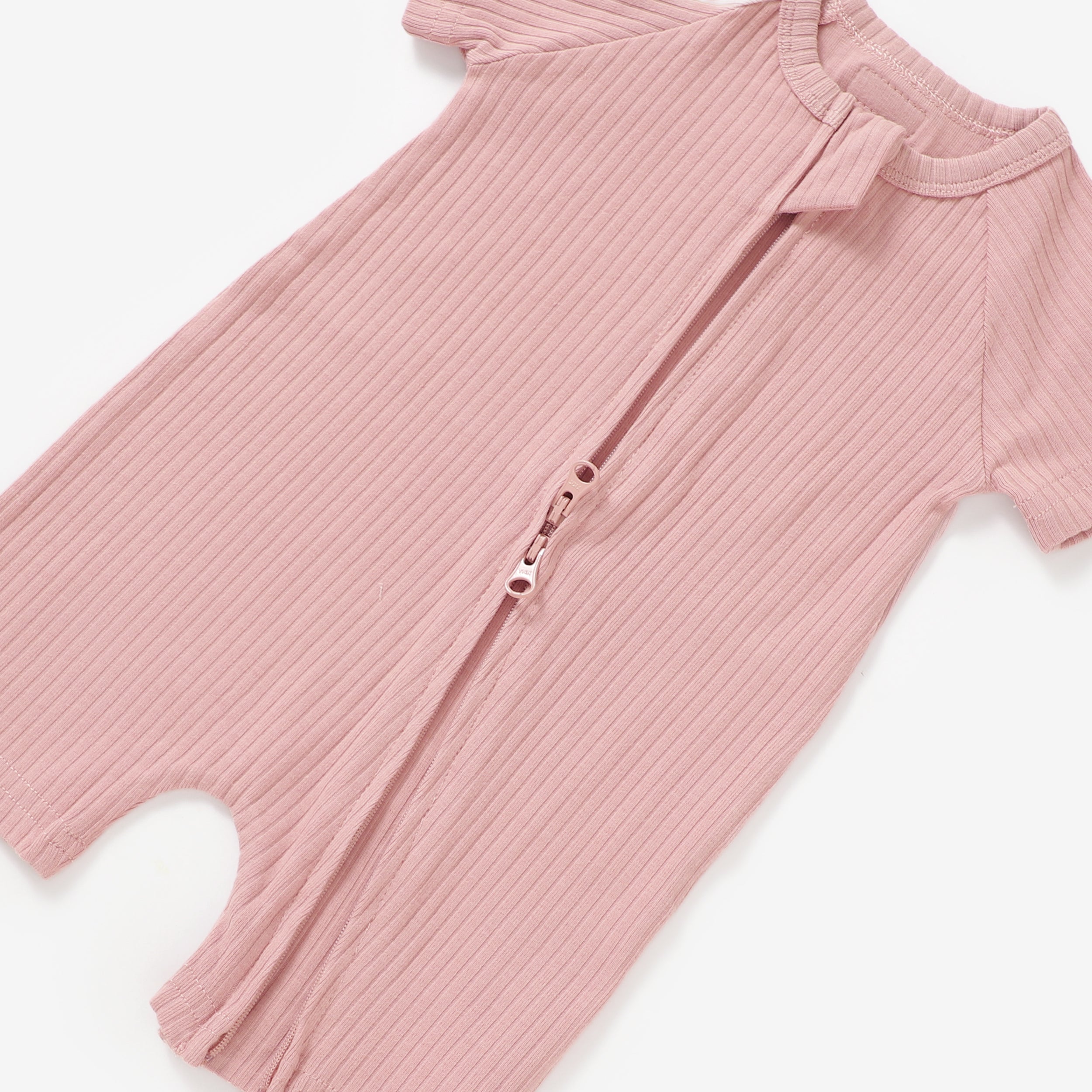 Organic Rib Summer Zipsuit | Pale Rose