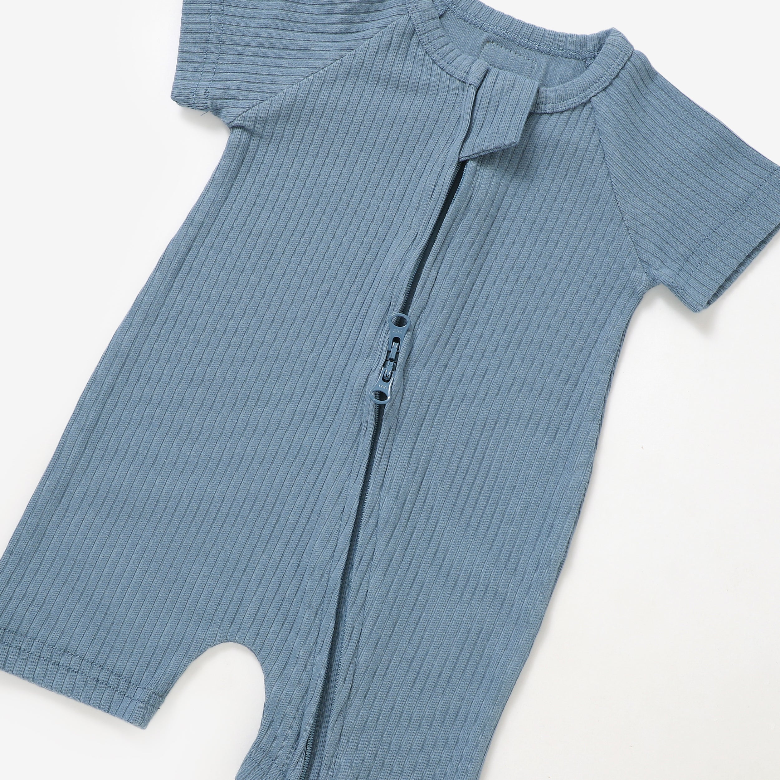 Organic Rib Summer Zipsuit | Cloudy Sky