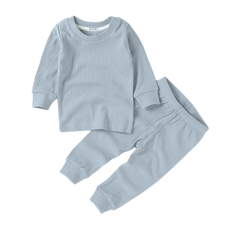 Organic Rib Long sleeve Pyjamas Set | Light Blue