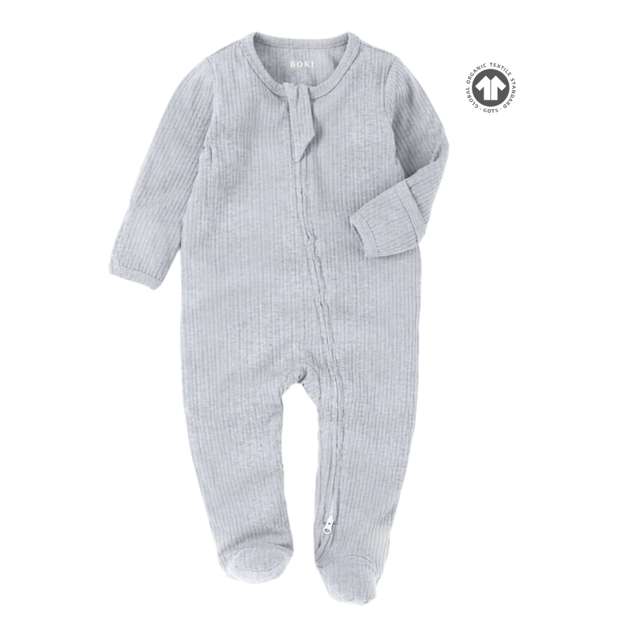 Organic Rib Cotton 2-way Zipsuit Light Grey