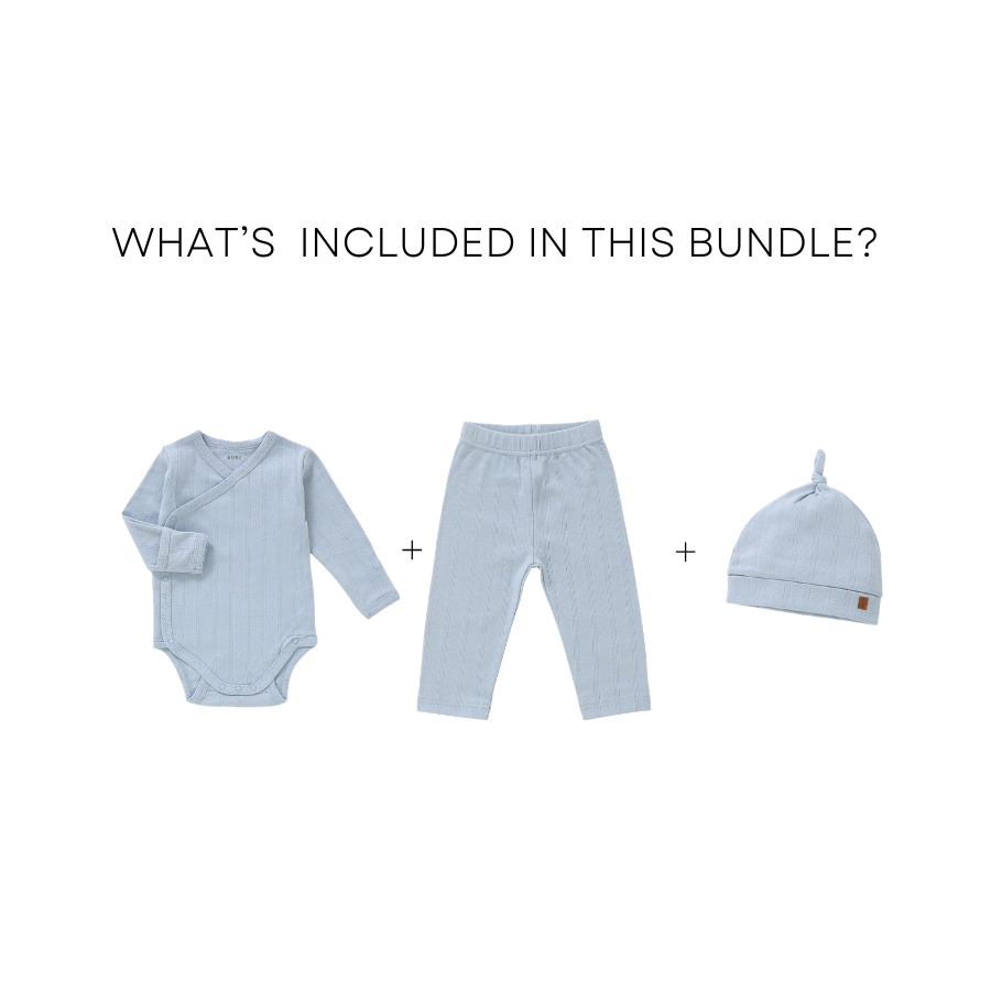 3 Piece Organic Pointelle Bundle Set | Powder Blue