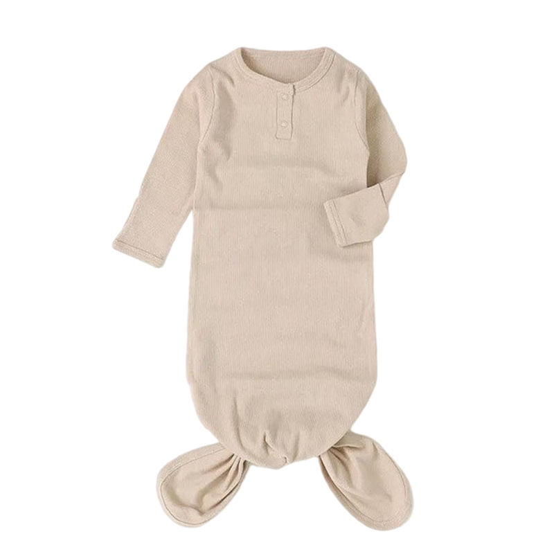 Organic Cotton Ribbed Knot Gown | Oatmeal