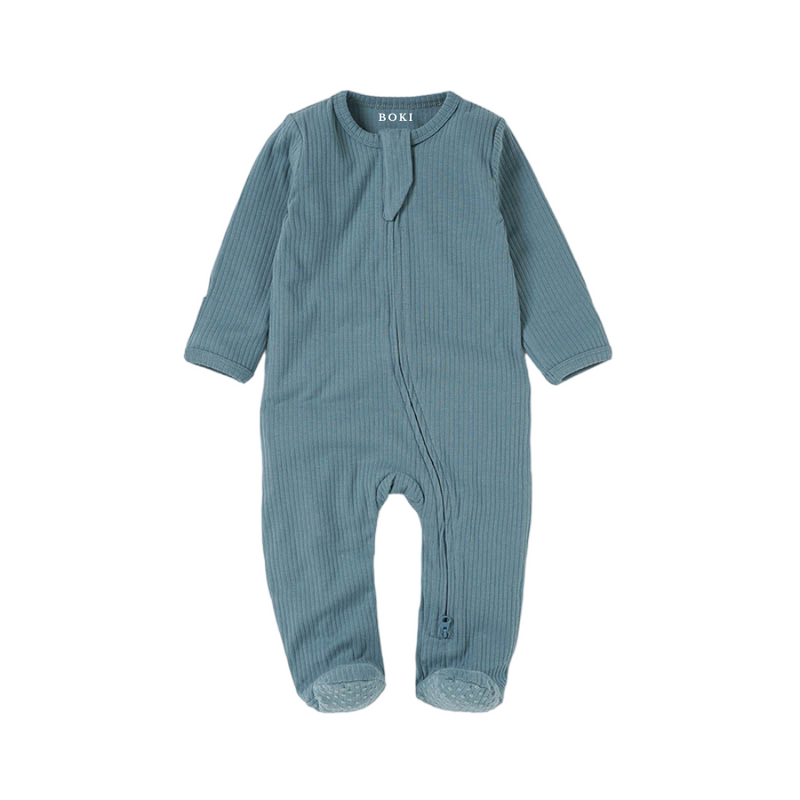 Organic Rib Zipsuit with Footies & Mittens | Cloudy Sky