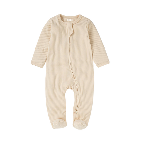 Organic Rib Zipsuit with Footies & Mittens | Crème