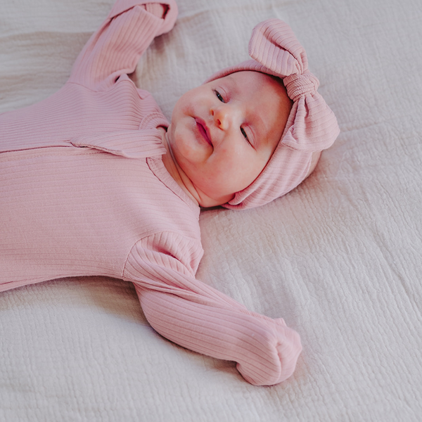 Organic Rib Zipsuit with Footies & Mittens | Pale Rose