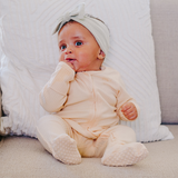 Organic Rib Zipsuit with Footies & Mittens | Crème