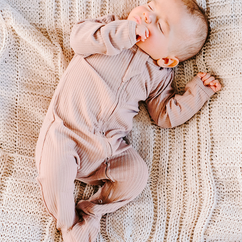 Organic Rib Zipsuit with Footies & Mittens | Oatmeal