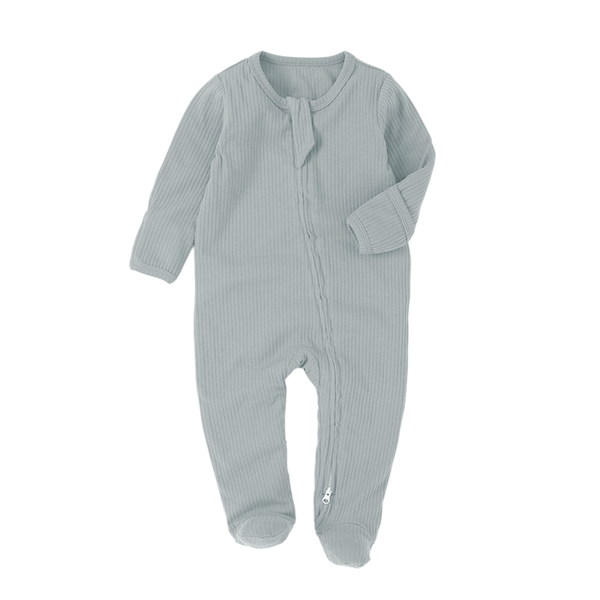 Organic Rib Zipsuit with Footies & Mittens | Light Blue