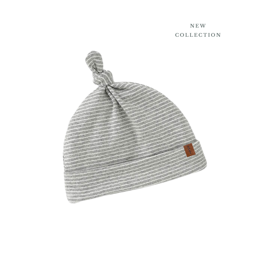 Organic Cotton Knot Hat | Dark Grey Stripe