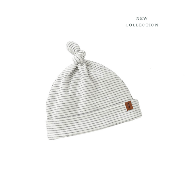 Organic Cotton Knot Hat | Light Grey Stripe