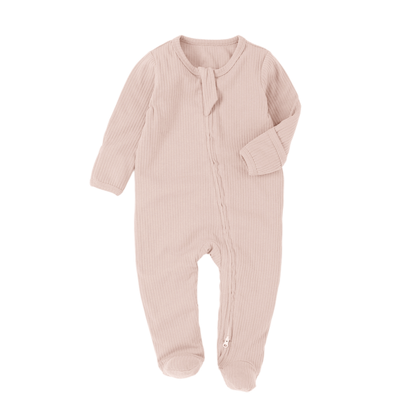Organic Rib Zipsuit with Footies & Mittens | Blush