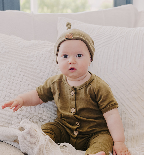 Organic Cotton Short-Sleeve Growsuit | Khaki