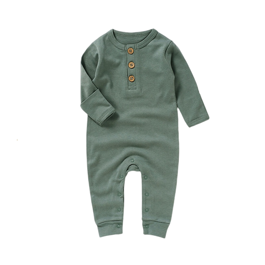 Organic Cotton Long-Sleeve Growsuit | Ocean Green - BOKI