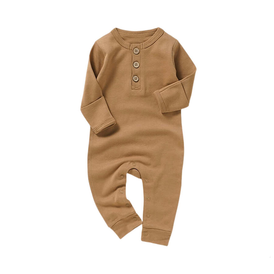 Organic Cotton Long-Sleeve Growsuit | Sand - BOKI