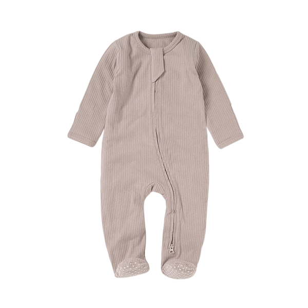 Organic Rib Zipsuit with Footies & Mittens | Oatmeal