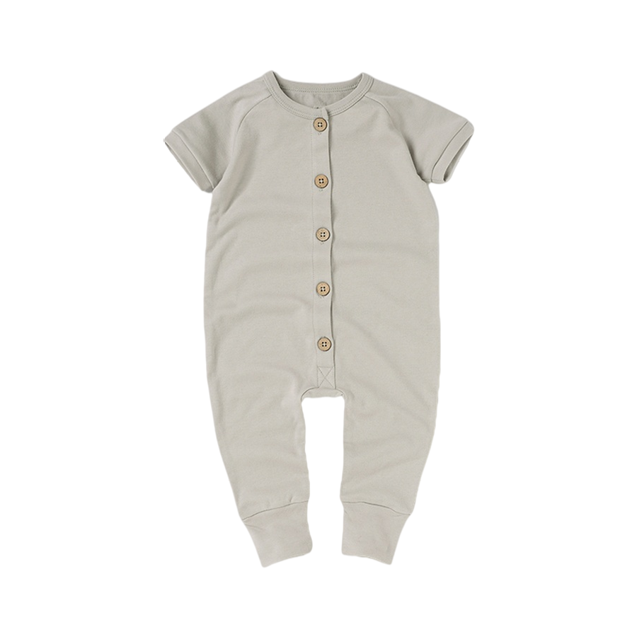 Organic Cotton Short-Sleeve Growsuit | Stone - BOKI