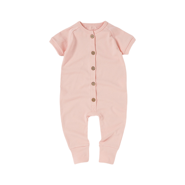 Organic Cotton Short-Sleeve Growsuit | Powder Pink - BOKI