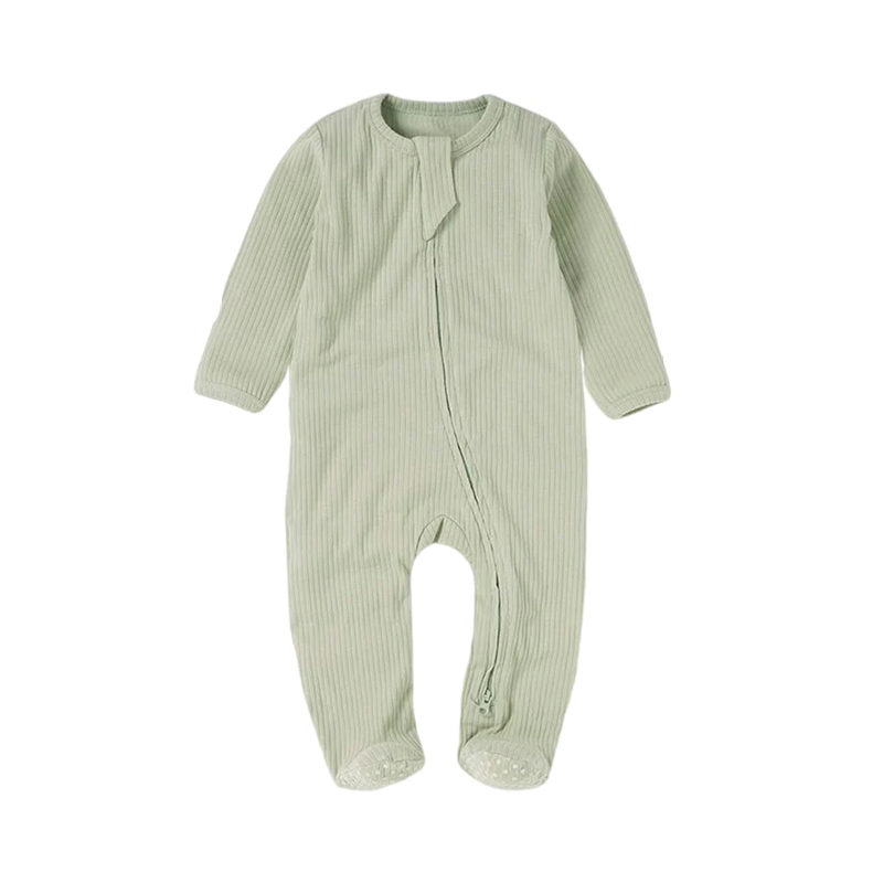 Organic Rib Zipsuit with Footies & Mittens | Dried Mint