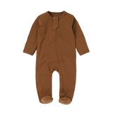 Organic Rib Zipsuit with Footies & Mittens | Rust