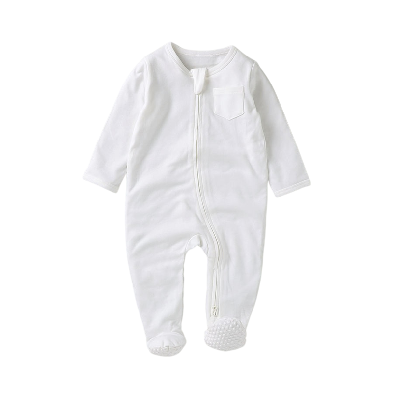 Organic Cotton Zipsuit with Footies & Mittens | White